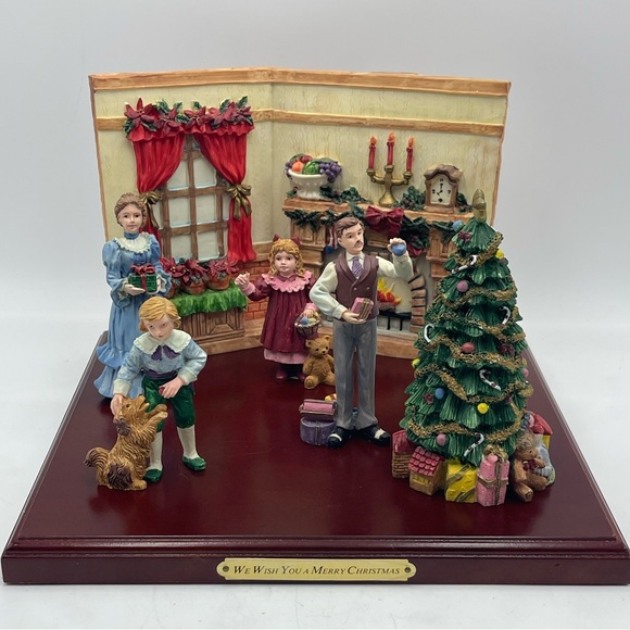 Hand Painted Resin Night Before Christmas Victorian Family Tree Decorating Scene - Picture 4 of 16